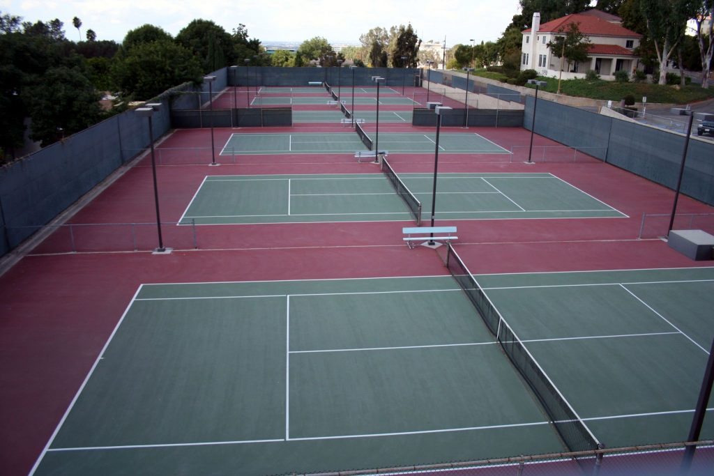 An outside tennis court