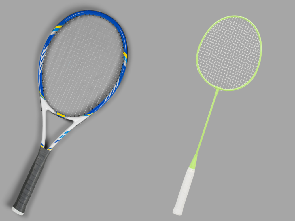 A tennis racket is bigger than a badminton racket