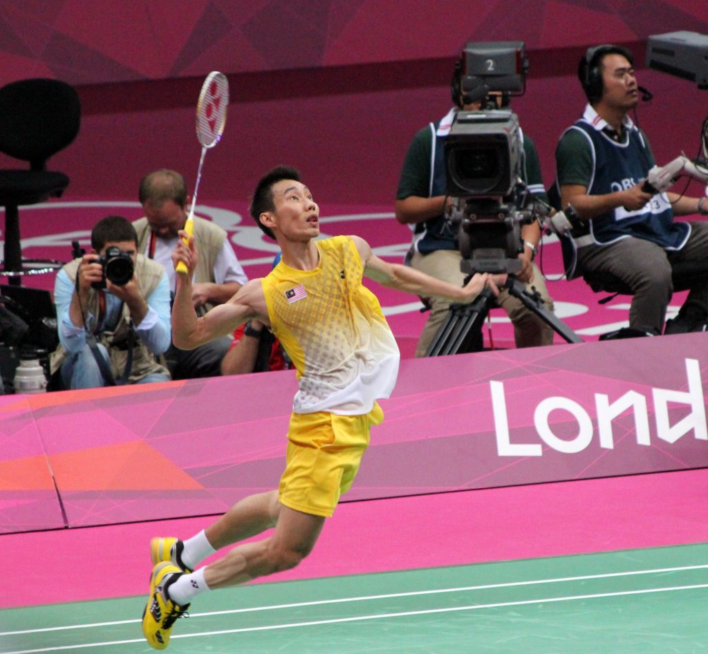 Typical posture of a badminton smash